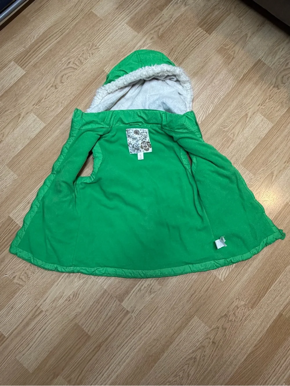 The Children’s Place Girls Green Sparkle Hooded Puffer Vest Detachable Hood L